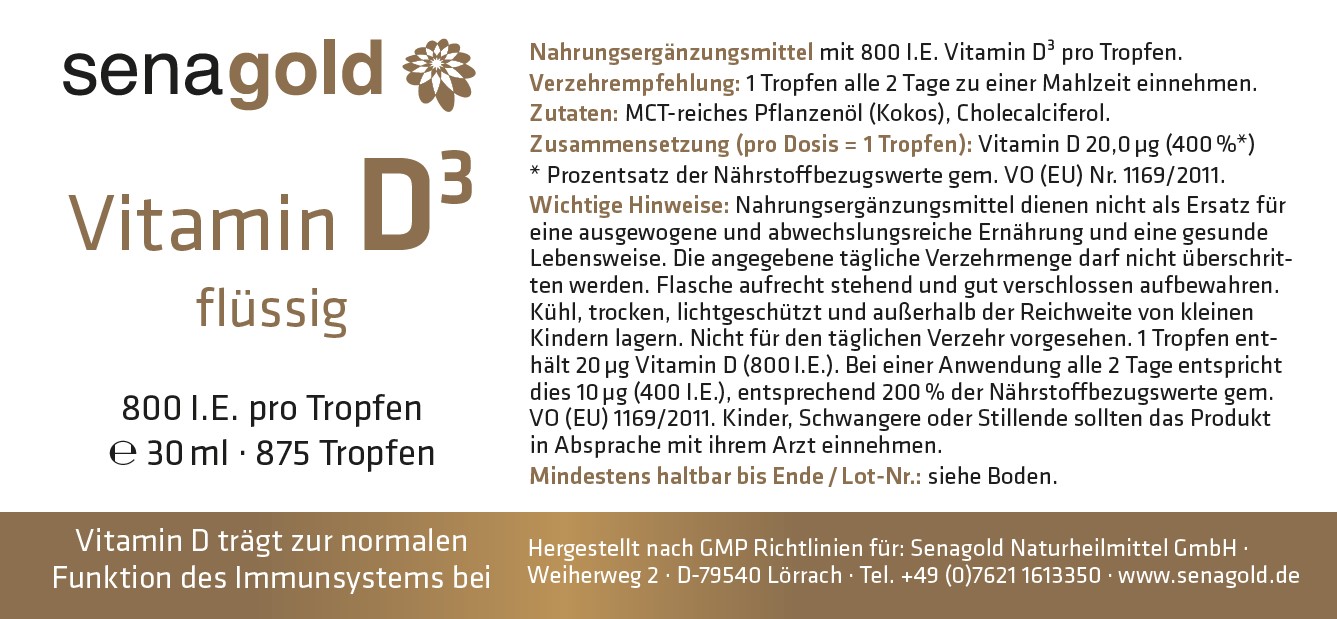 Vitamin D³ flüssig, 800 I.E. pro Tropfen